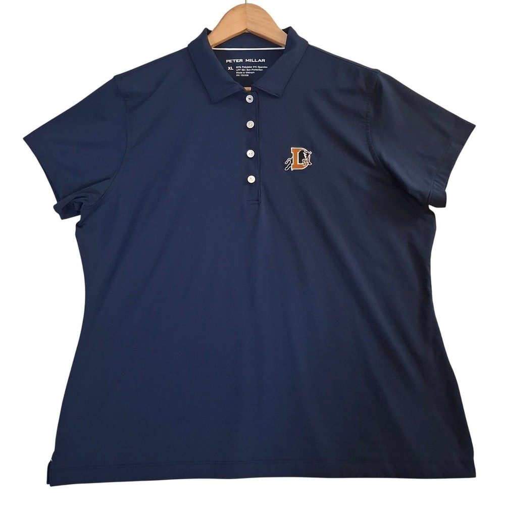 Peter Millar Durham Bulls Polo‎ Shirt Womens XL Blue Performance Golf UPF 50+